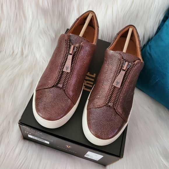 Frye Lena Metallic Leather Embossed Snake Sneakers - Picture 2 of 8